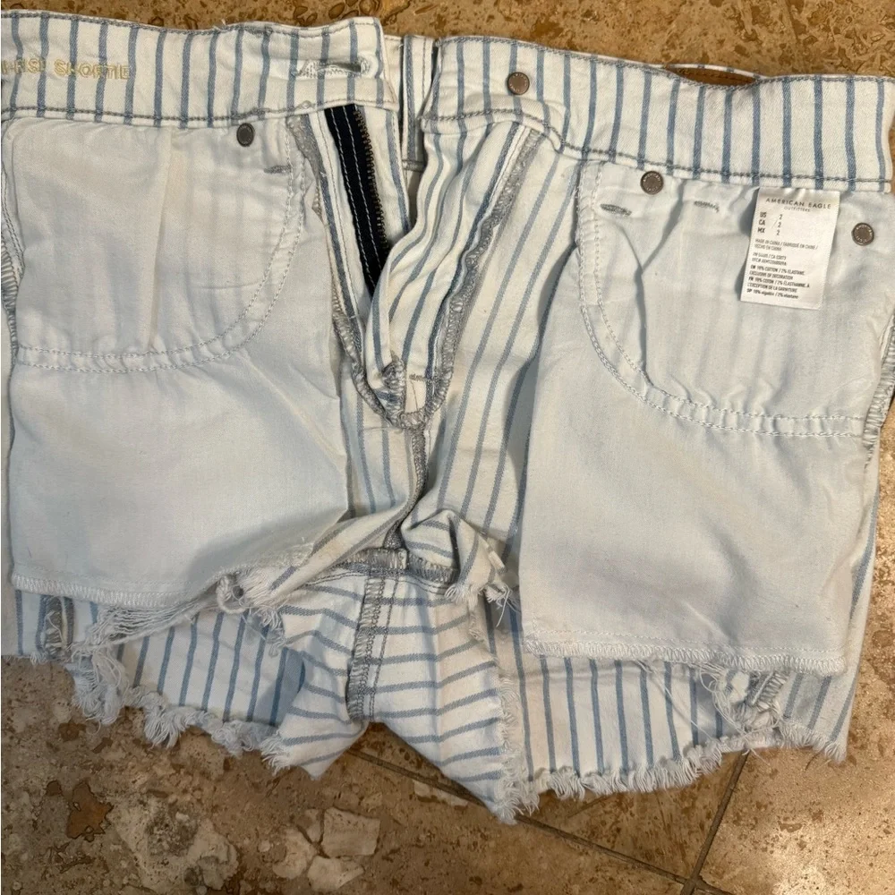 American Eagle High Waisted Striped Denim Short Short